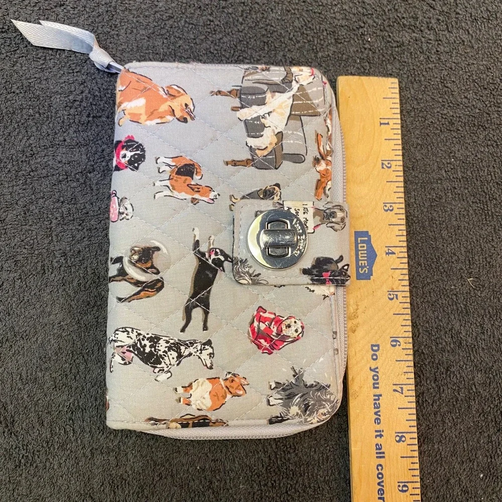 Vera Bradley Bad to the Bone RFID Riley Compact Wallet Gray Dog Print One Size
